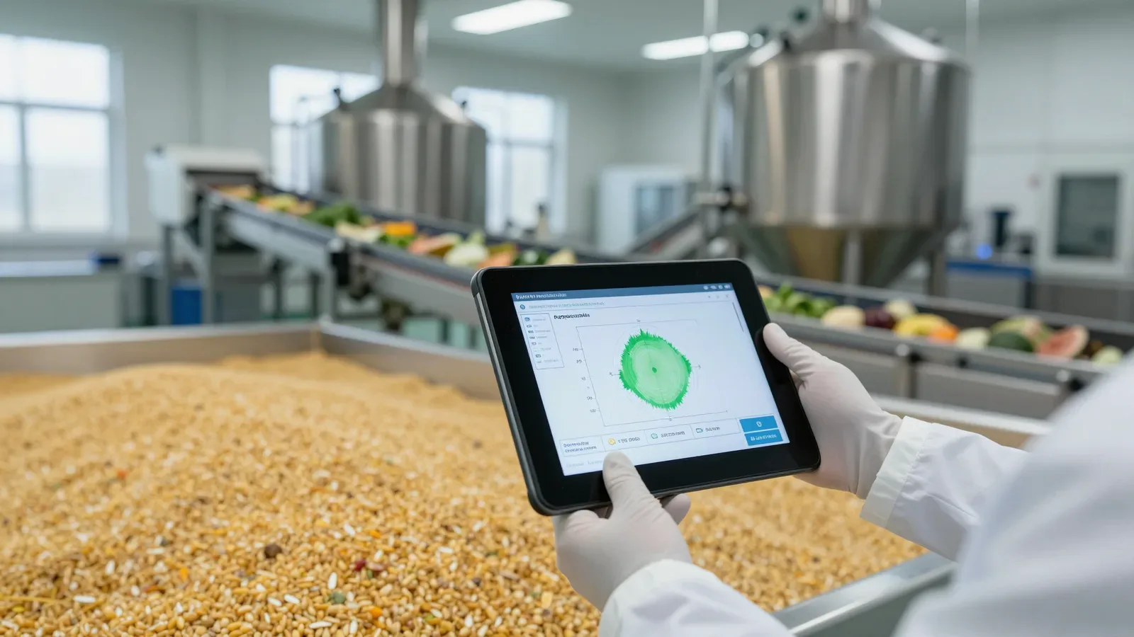 Analización de datos en tablet en una fábrica agroalimentaria