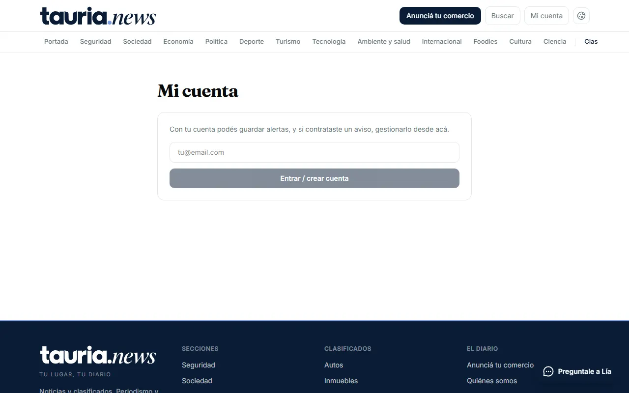La pantalla de Mi cuenta. Desde acá se entra con el link que llega por email.